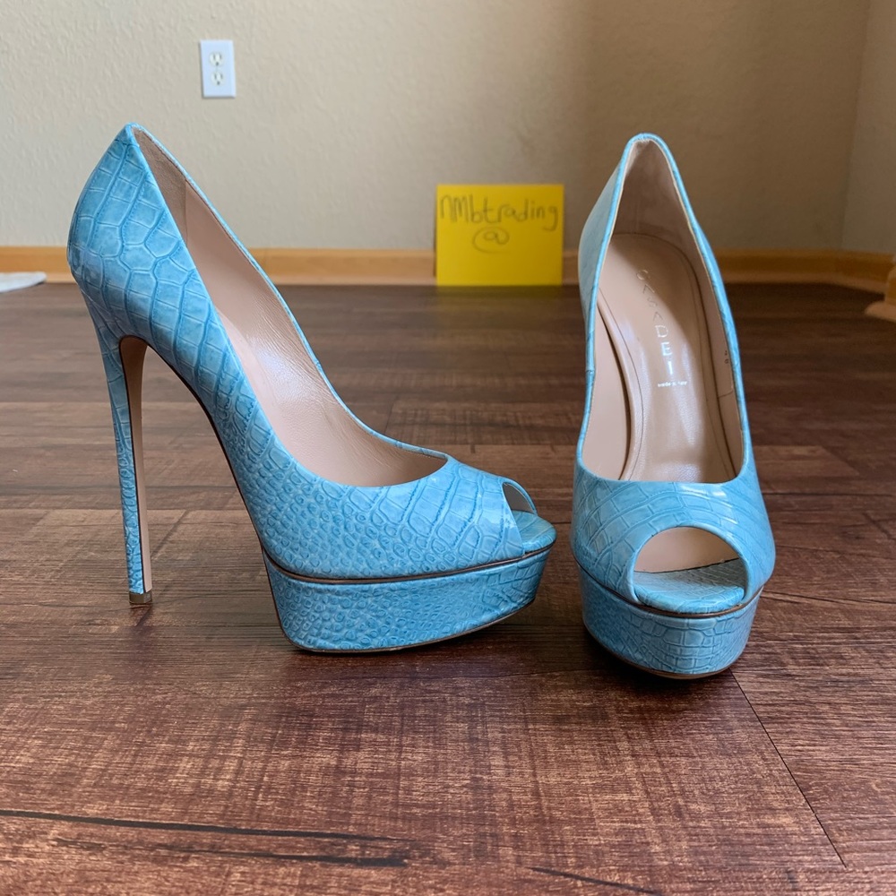 Casadei snake print peeptoe stiletto platform heel - Picture 2 of 14